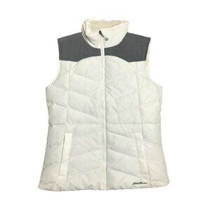 Eddie Bauer EB 650 Down Vest‎ Women's Small White Gray Puffer Zip Pockets Warm